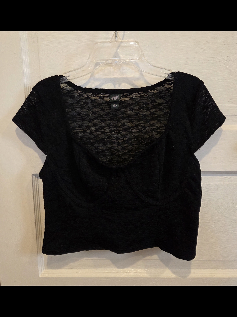wild fable Black Lace-Back Scoop-Neck Crop Top